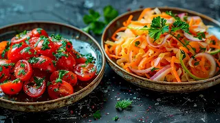 Два овощных салата к шашлыку. Рецепт вкусных салатов.