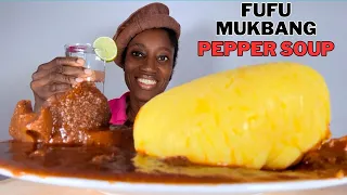 Asmr Fufu & Tomato pepper soup with shaki, cow skin, fish bone | African Food Mukbang.