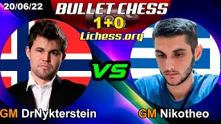 Magnus Carlsen vs Nikolas Theodorus | Bullet Chess 1+0 | lichess.org | 20/06/2022