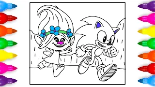 Trolls Poppy and Sonic the Hedgehog Racing Coloring Pages