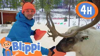 Blippi Visits the Reindeer Farm 🦌 4 Hours of Wintery Videos! ❄️ | Preschool Learning | Moonbug
