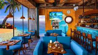 Smooth Jazz Music in the Coffee Shop Ambience by the Sea with Gentle Sea Waves Sounds for Good Mood