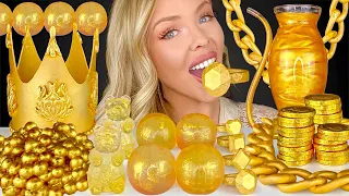 ASMR GOLD FOOD, EDIBLE GOLD DUST DRINK, LYCHEE BOBA, GOLD CROWN, CANDY NECKLACE, JELLY MUKBANG 먹방