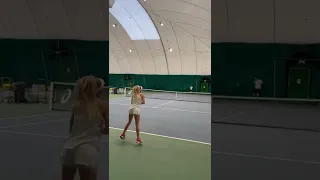 Powerful shots from a young tennis player