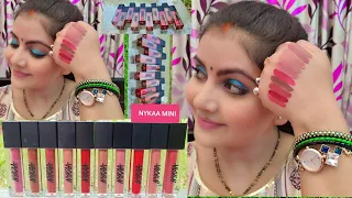 NYKAA matte to last liquid lipstick mini all 10 shades review & lip swatches | kissproof mini | RARA