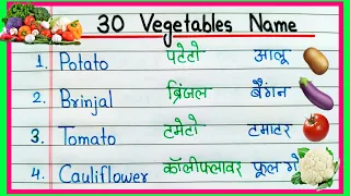 30 Vegetables name in English and Hindi | सब्जियों के नाम हिंदी और अंग्रेजी में | Sabjiyon ke naam