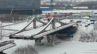 Строительство автомобильного моста через Москву-реку в Мнёвниковской пойме (январь 2024)