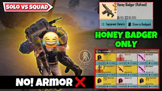 No Armor 🚫 + Honey Badger Legendary Only Solo vs Squad Challenge ✅ - Pubg Metro Royale Chapter 18