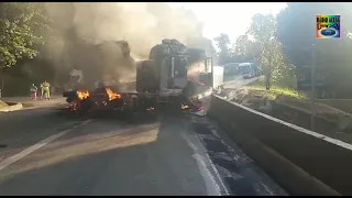 Vídeo: Momento do acidente com carreta na Serra das Araras, na Dutra, em Piraí