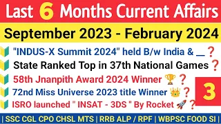 | Last 6 Months Current Affairs 2024 | September 2023 To February 2024 | Current Affairs Of 2024 |