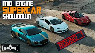 Ferrari vs. Lamborghini vs. Audi R8 V10 | Mid Engine Supercar Showdown [PART 1]