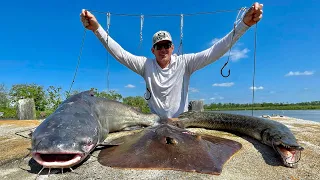 Long Lining in the Bayou! (Gar, Catfish and Stingray Catch Clean, & Cook)