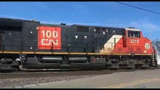 CN Train 394 Races CN 3038 & CN 2822 Manifest Train With CN 3173  DPU Battle Creek Michigan 2-19-24