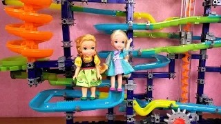 Marble Run ! Elsa and Anna toddlers - light up stacking building blocks - playdate