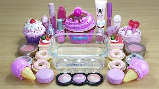 STRAWBERRY CAKE SLIME Mixing makeup and glitter into Clear Slime Satisfying Slime Videos