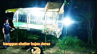 solo camping in rain storm and making shelter out of plastic wrap  part 04