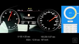 440 hp Audi A6 C7 3.0 TFSI Stage 2 0-200 km/h, 1/4 mile acceleration, dragy racelogic