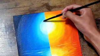 Acrylic Painting for Beginners | Step-by-Step Tutorial | Sunset Scenery | Moonlight Night