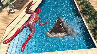 GTA 5 Water Ragdolls | Iron Spider-Man vs Alligator (Euphoria Physics) Ep.164