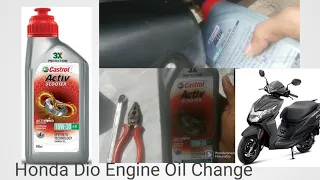 Honda Dio bs6 engine oil change At Home | Castrol Activ Scooter 10w30 | 2022