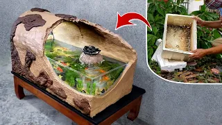 New Idea with Cement and Styrofoam Tanks - a Unique Waterfall Aquarium