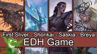 So many artifacts! The First Sliver vs Saskia vs Breya vs Shorikai EDH / CMDR game play