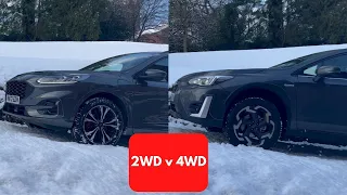 Showing the difference between a 2WD and 4WD vehicle in the snow