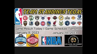 NBA Team Standings as of January 9, 2023 l Game Result Today l Game Schedule Tomorrow l 1-10-2023