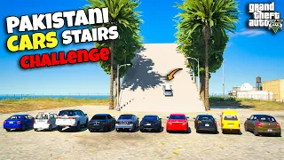 Pakistani Cars Vs Big Extreme Stairs Mega Ramp Challenge | GTA 5 Pakistan