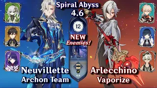 NEW SPIRAL ABYSS 4.6! C0 Arlecchino Vaporize & C0 Neuvillette Hyperbloom | Floor 12 9 Star | Genshin