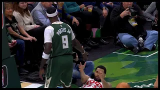 Bobby Portis Helps Up Fred VanVleet after the And 1 - Raptors vs Bucks | 1/17/2023