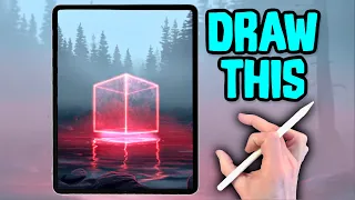 NEON CUBE IN FOREST drawing tutorial - Procreate made easy