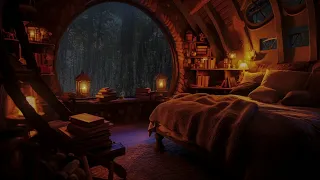 Cozy Hobbit Bedroom - Relaxing with Soothing Rainfall Sounds - Rain on roof - Deep Sleep