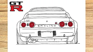 How to Draw a Nissan Skyline GT-R R32 1989 | Rear view