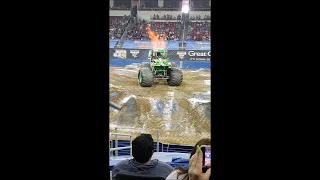 Monster Jam Grave Digger catches fire during 2 wheel skills | Fresno 8th March 2020