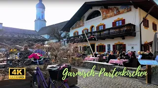 Garmisch-Partenkirchen, Germany - Sunny afternoon walk around a Beautiful Bavarian town - 4K 60fps