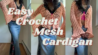 Easy crochet mesh cardigan with bell sleeves - full beginner friendly tutorial with sizing