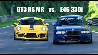 BMW E46 330i vs. Porsche GT3 RS MR Nordschleife Trackday + Flyby