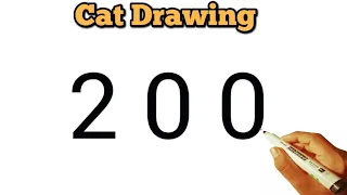 How to draw cat 🐈 from number 200 l If you can write 200, you can draw a cat 😺 well
