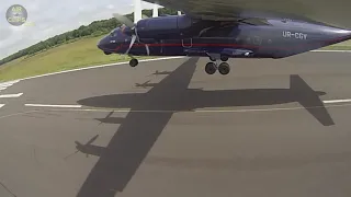LATE ROTATION, SHALLOW CLIMB!! Antonov 12 SMOKY Takeoff, HEAVY!  [AirClips]