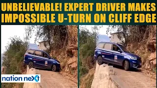 Unbelievable! Expert driver makes impossible U-turn on cliff edge