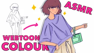 ASMR | Colouring my Webtoon Character | pencil sounds, ipad art