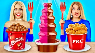 ¡DESAFÍO DE FONDUE DE CHOCOLATE! | Comida ricos vs pobres y dulces gigantes por RATATA BOOM
