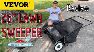 VEVOR 26” Push Lawn Sweeper Leaf & Grass Collection 10” Rubber Wheels & Large 7 ft³ Mesh Bagger Bag