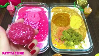 PINK vs GOLD ! Mixing Random Things into Glossy Slime ! Satisfying Slime Video #147