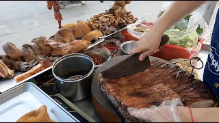 Chop...! Chop....! Roast Duck, Pork Head Skin,  CAMBODIA Popular Street Food.