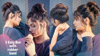 3 Ways To do a Messy Bun with Rubberband For Medium To Long hair/Amazing Bun Hairstyle Hacks