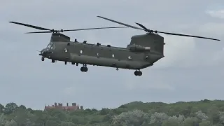 Royal Air Force Boeing CH47 Chinook Landing & Takeoff at Prestwick Airport