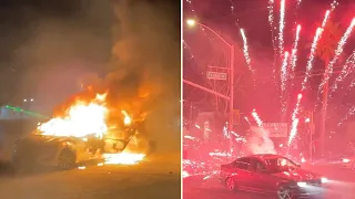 Videos show burning car, fireworks in illegal Bay Area sideshows over weekend