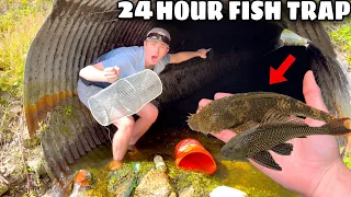 24 HOUR FISH TRAP CATCHES ALIEN FISH in HIDDEN TUNNEL!